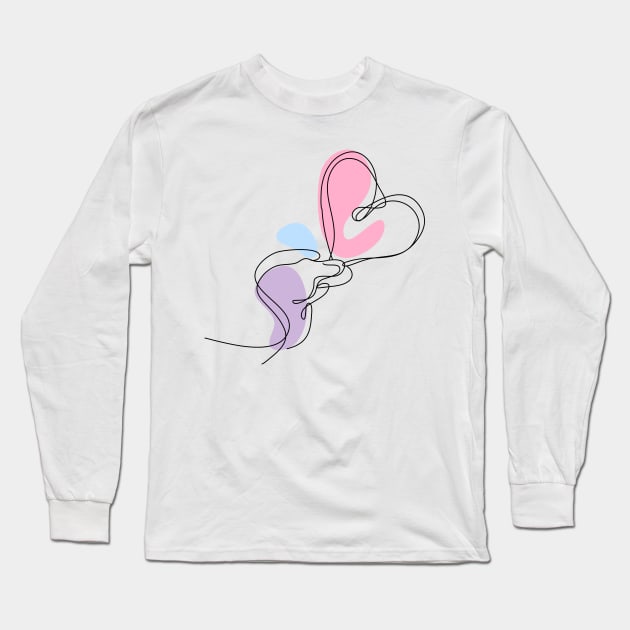 Heart Shaped Hand Draw One Continuous Line Long Sleeve T-Shirt by Twiri